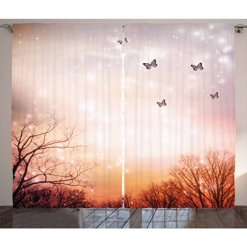 Butterflies Trees Sky Curtain