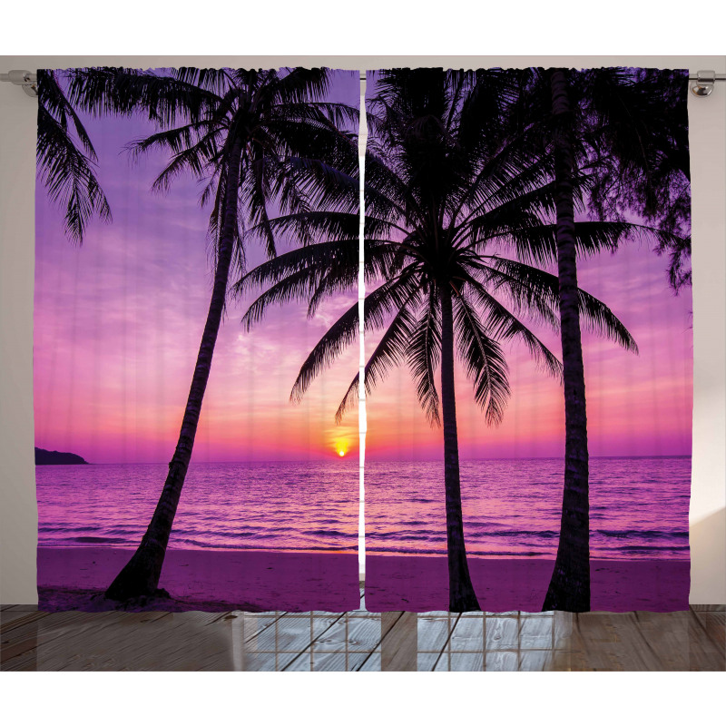 Palms Silhouette Purple Curtain