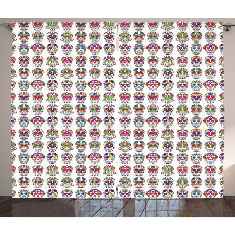 Skulls with Flowers Curtain