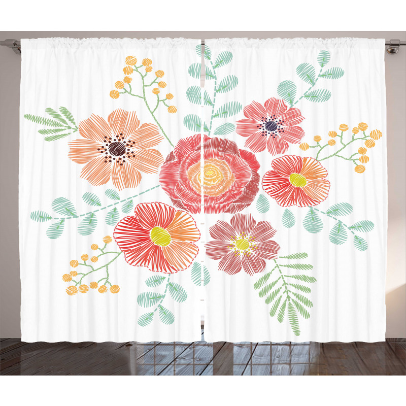 Pastel Folkloric Flowers Curtain
