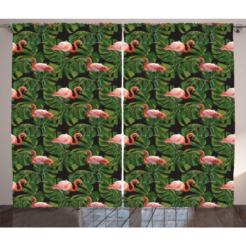 Exotic Bird and Monstera Curtain