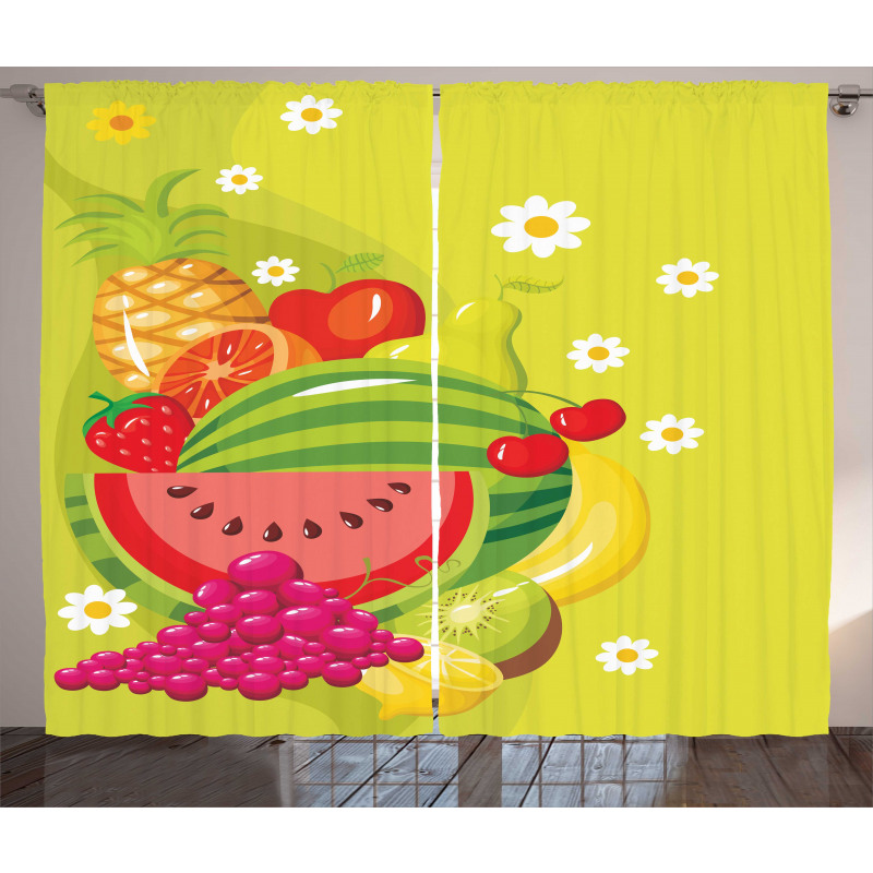 Cartoon Natural Food Daisies Curtain