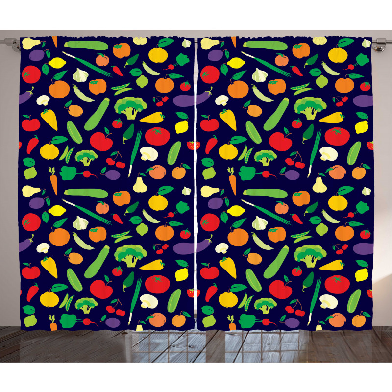 Vegetables and Fruits Cartoon Curtain