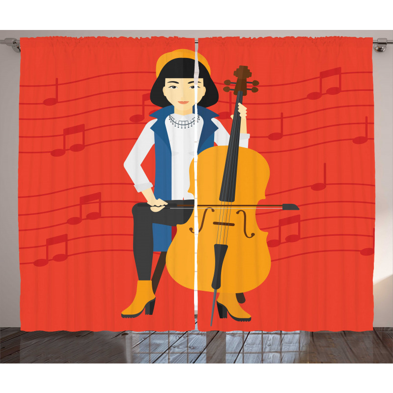 Cartoon Woman Playing Music Curtain