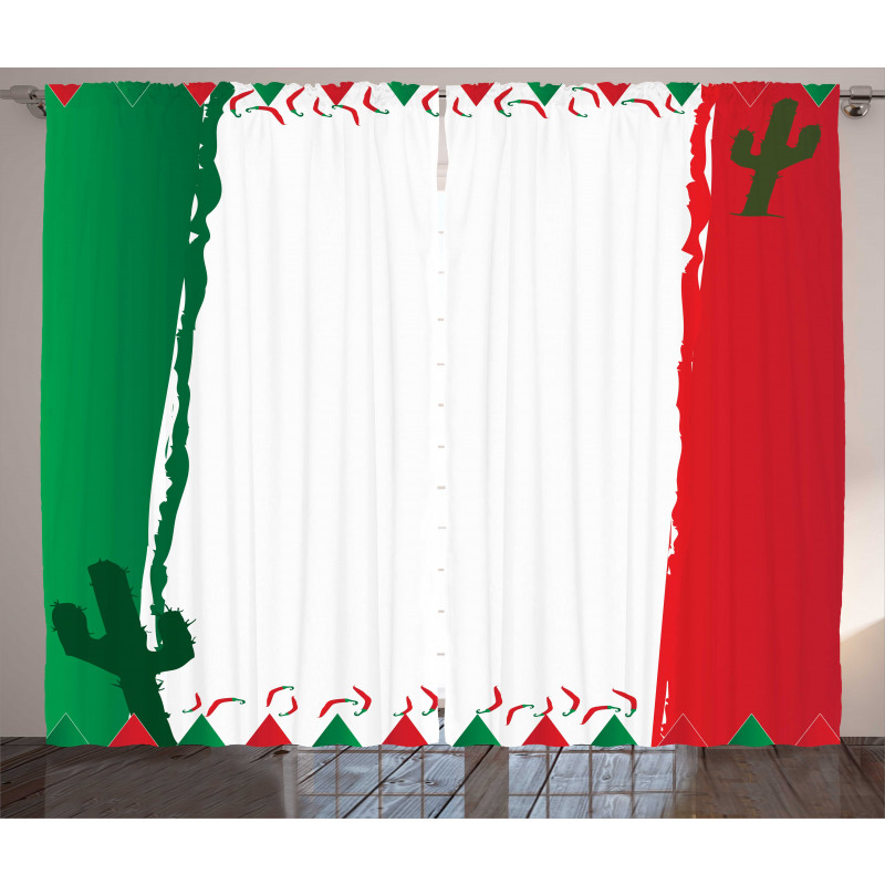 Mexican Colors Flags Cacti Curtain