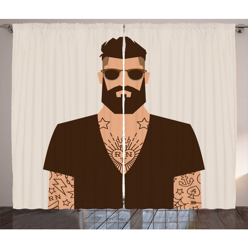 Tattooed Hipster Cartoon Curtain