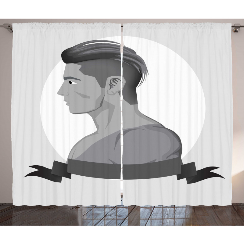 Greyscale Beardless Boy Curtain