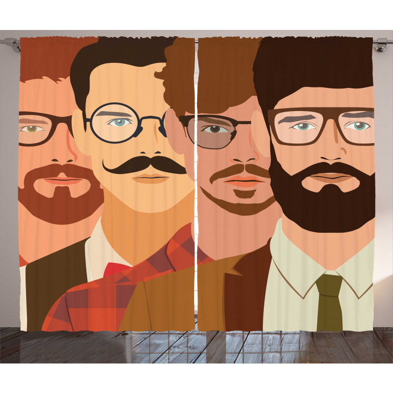 Male Hipster Characters Curtain