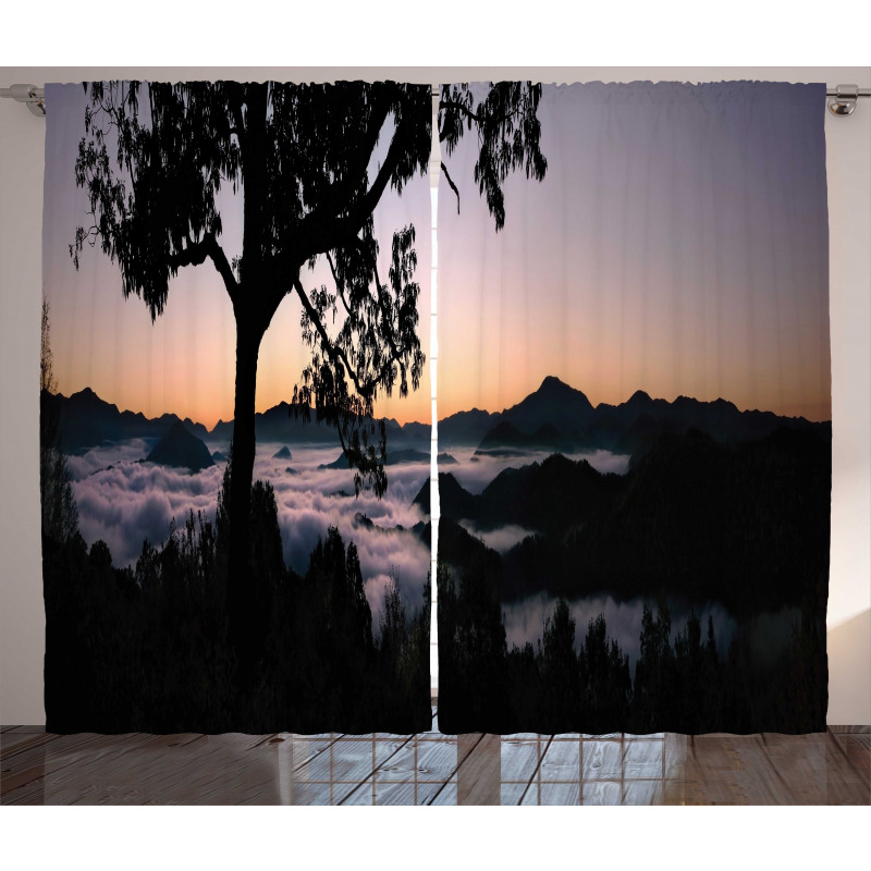 Fog Fill Valley Sunset Curtain