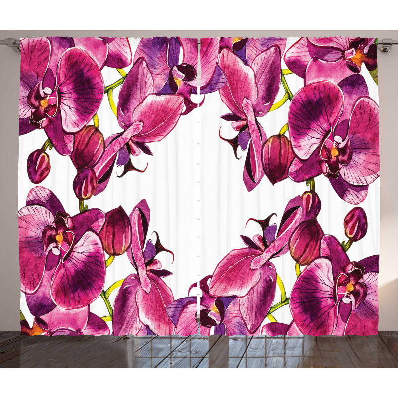 Fresh Spring Orchids Art Curtain