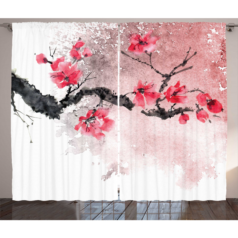 Watercolor Floral Art Curtain