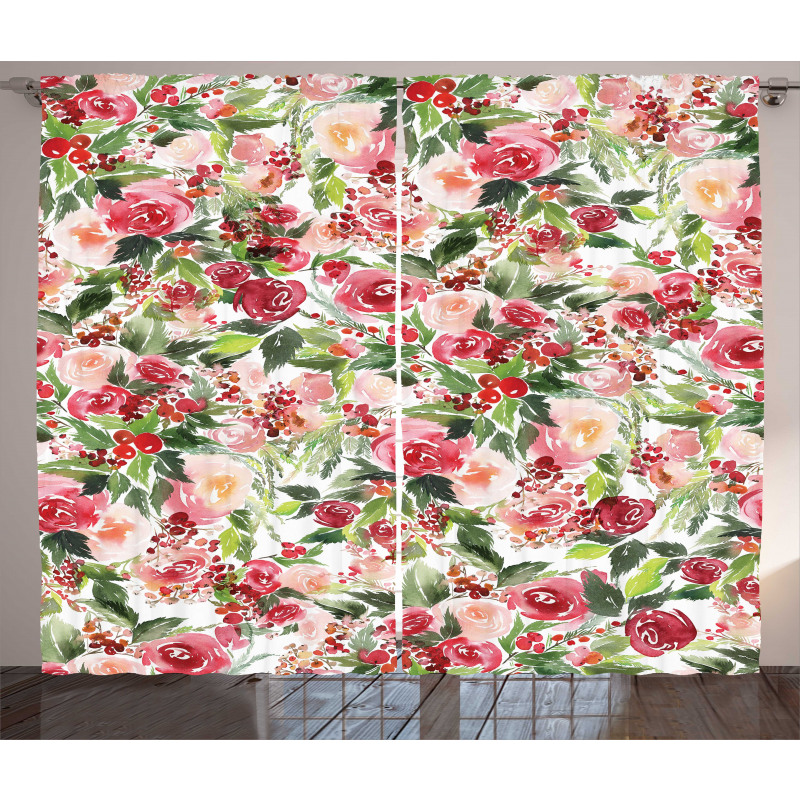 Roses Berries Bouquet Art Curtain