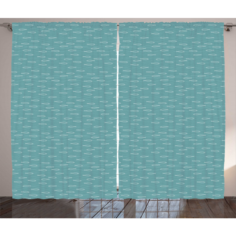 Sea Animals Calm Doodle Art Curtain