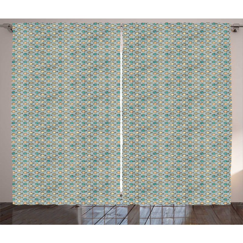 Grunge Cartoon Fish Doodle Art Curtain