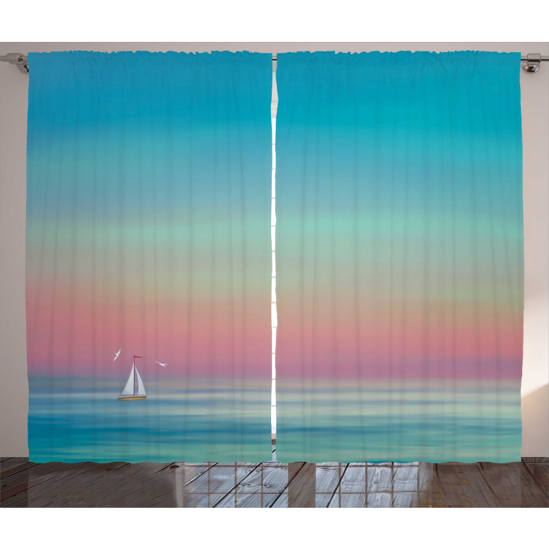 Ombre Calm Sea Tides Artwork Curtain