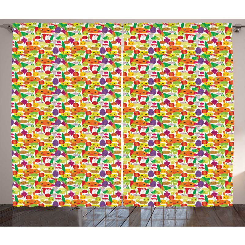 Smile Kawaii Foods Curtain