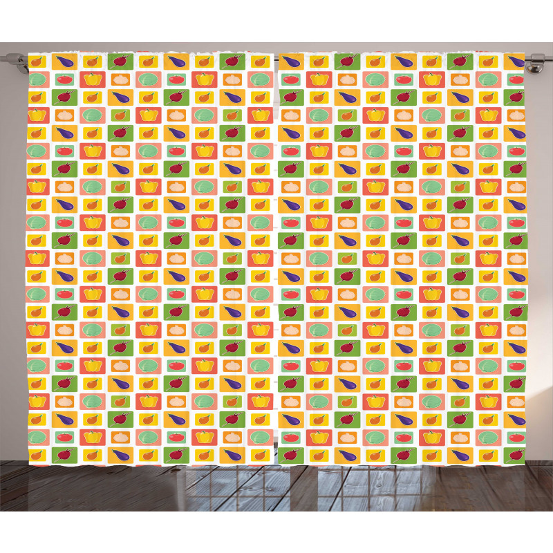 Foods in Vivid Squares Curtain