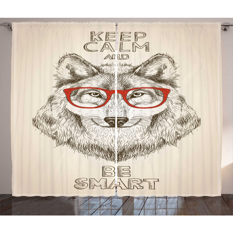 Hipster Wolf Be Smart Curtain