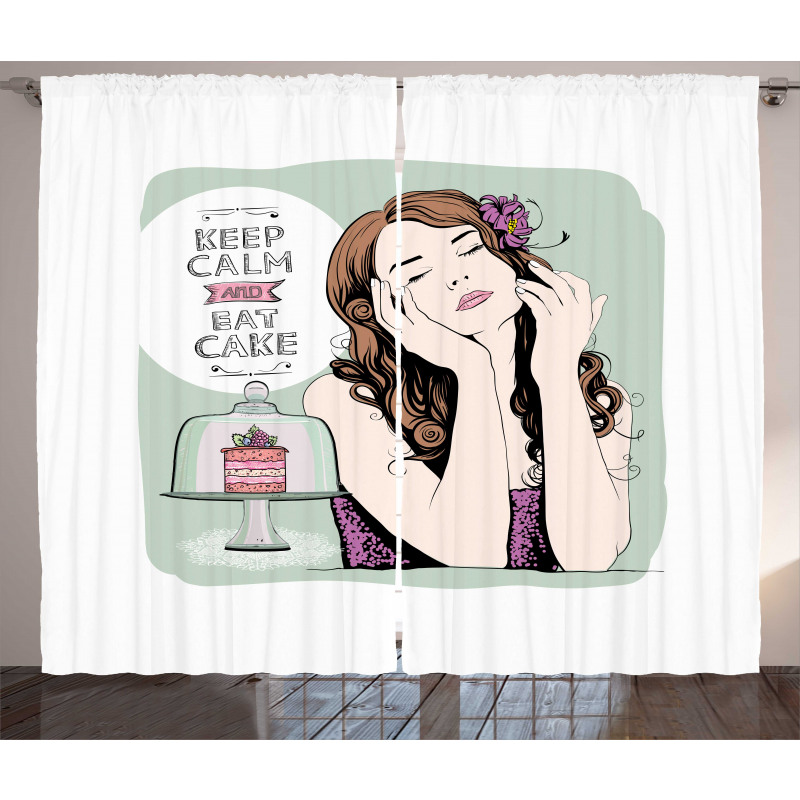 Eat Cake Text and Woman Curtain