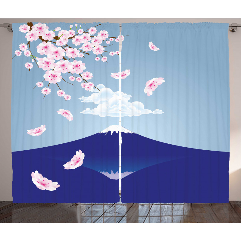 Mountain and Cherry Blossoms Curtain
