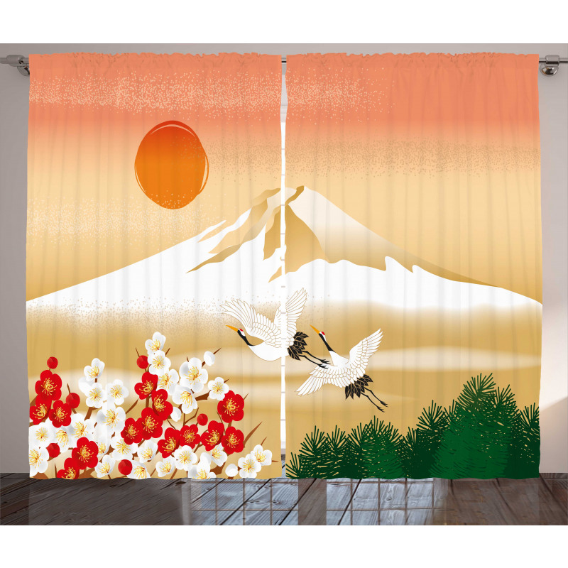 Japanese Landscape and Birds Curtain