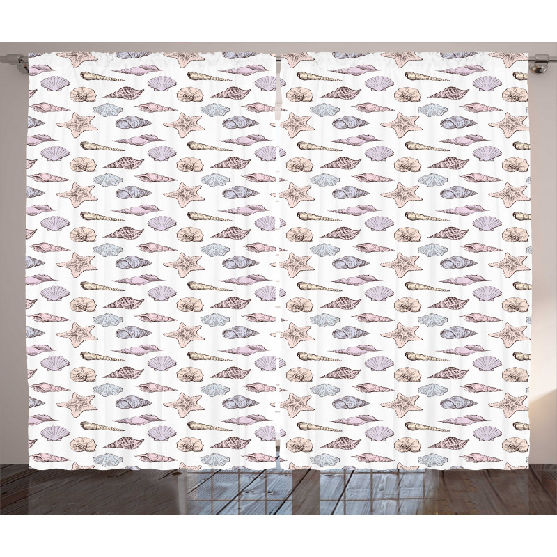 Seashell Sketches Pattern Curtain