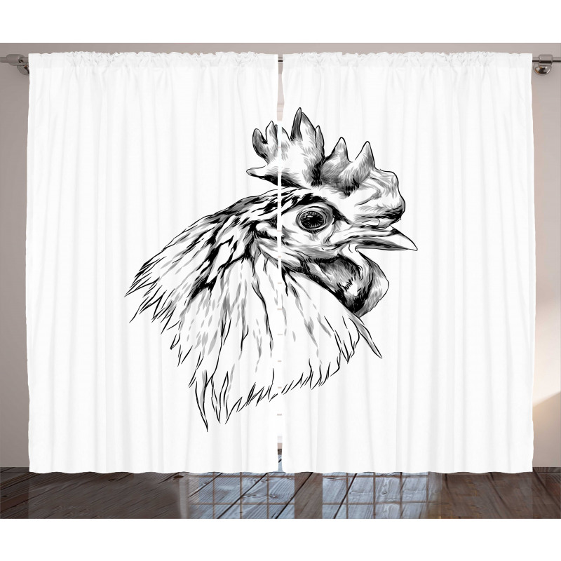 Rooster Head Portrait Curtain