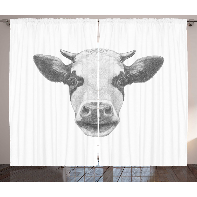 Sketch Portrait of Cow Curtain