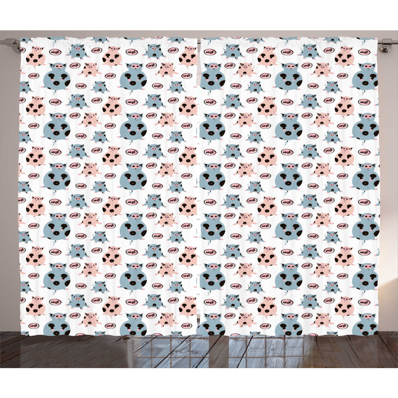 Cartoon Pigs Art Curtain