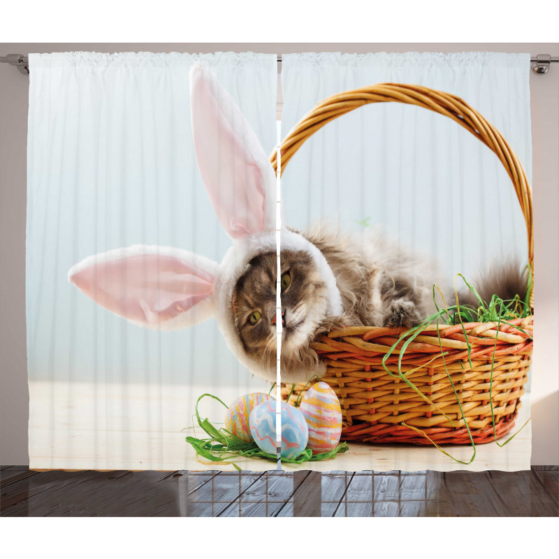 Cat as Easter Rabbit Curtain