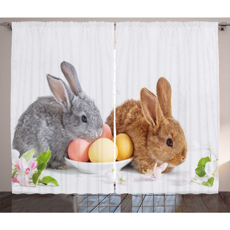 2 Rabbits with Eggs Curtain