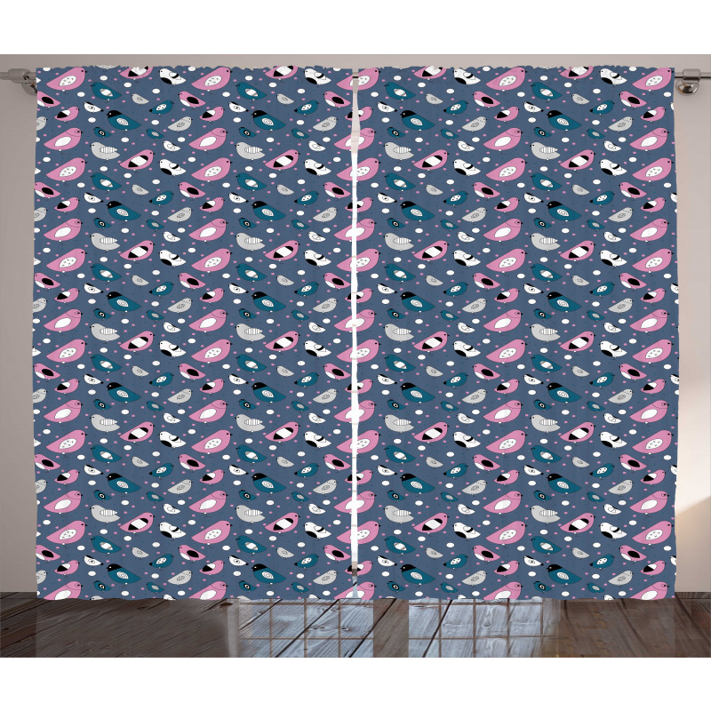 Avian Animals Polka Dots Curtain