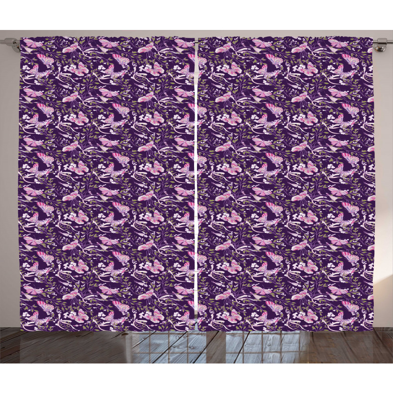 Butterflies Floral Branches Curtain