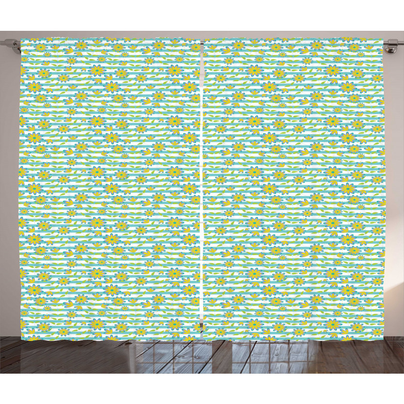 Summer Flowers Stripes Curtain