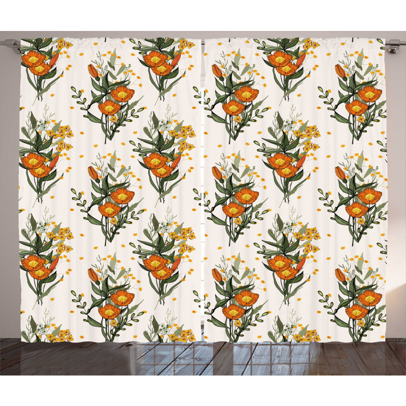 Vintage California Poppy Curtain