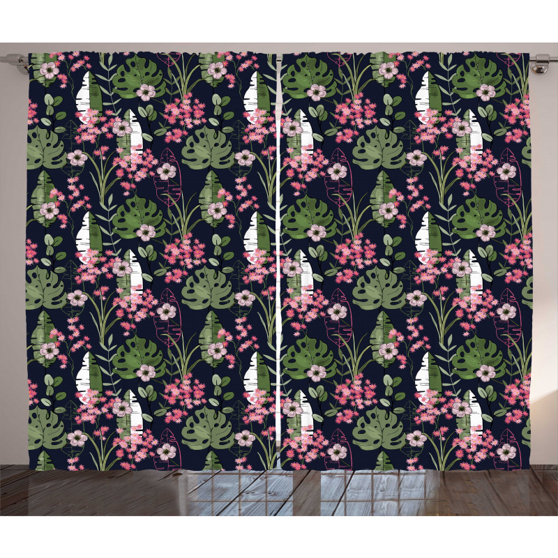 Palm Leaves Flowers Curtain