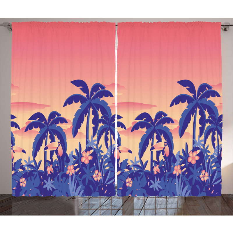 Palm Tree Toucan Sunset Art Curtain