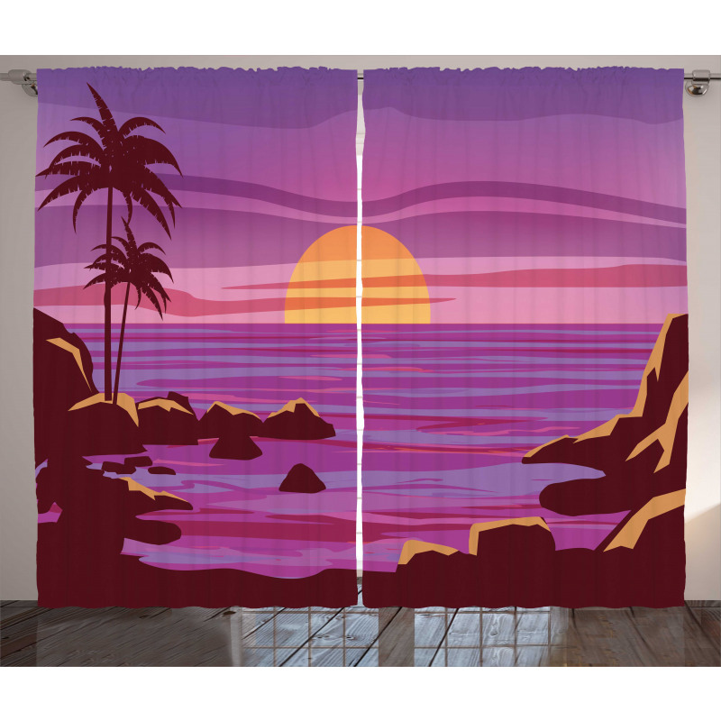 Retro Style Cartoon Beach Curtain