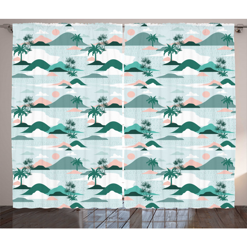 Paper Cut Style Beach Art Curtain