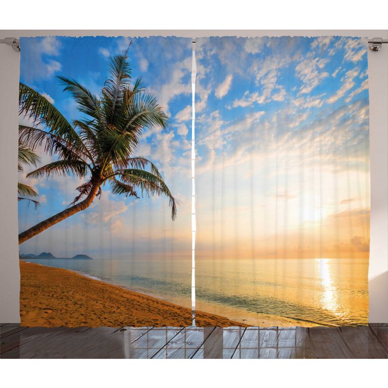 Exotic Sandy Beach Palm Tree Curtain