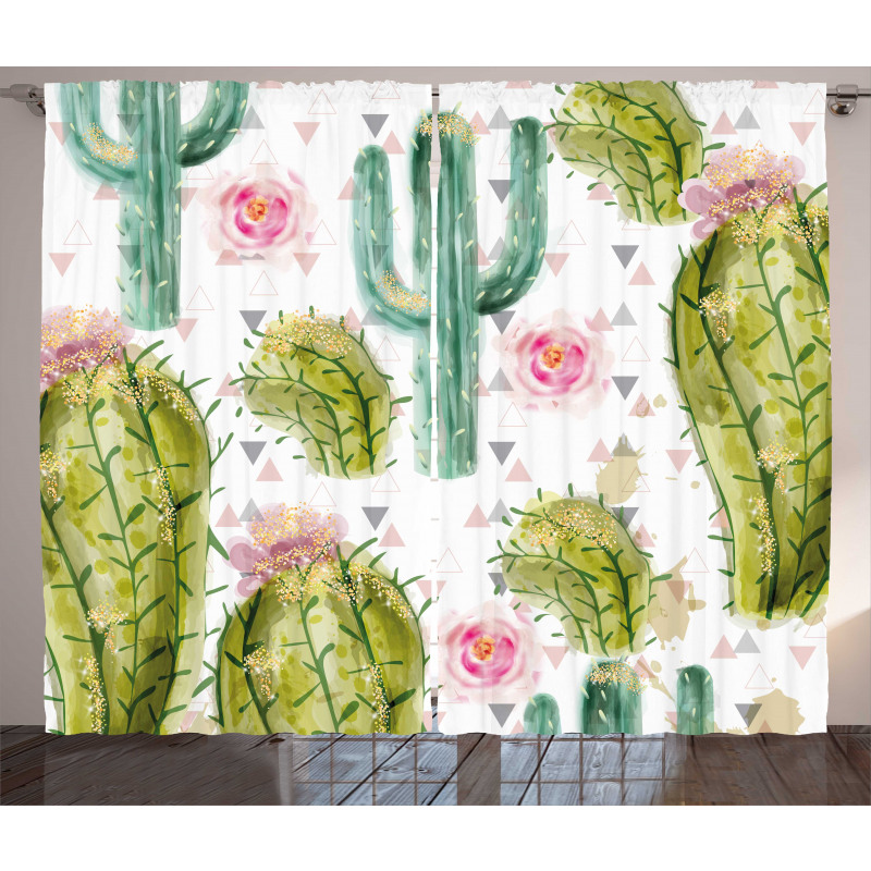 Watercolor Exotic Cactus Curtain