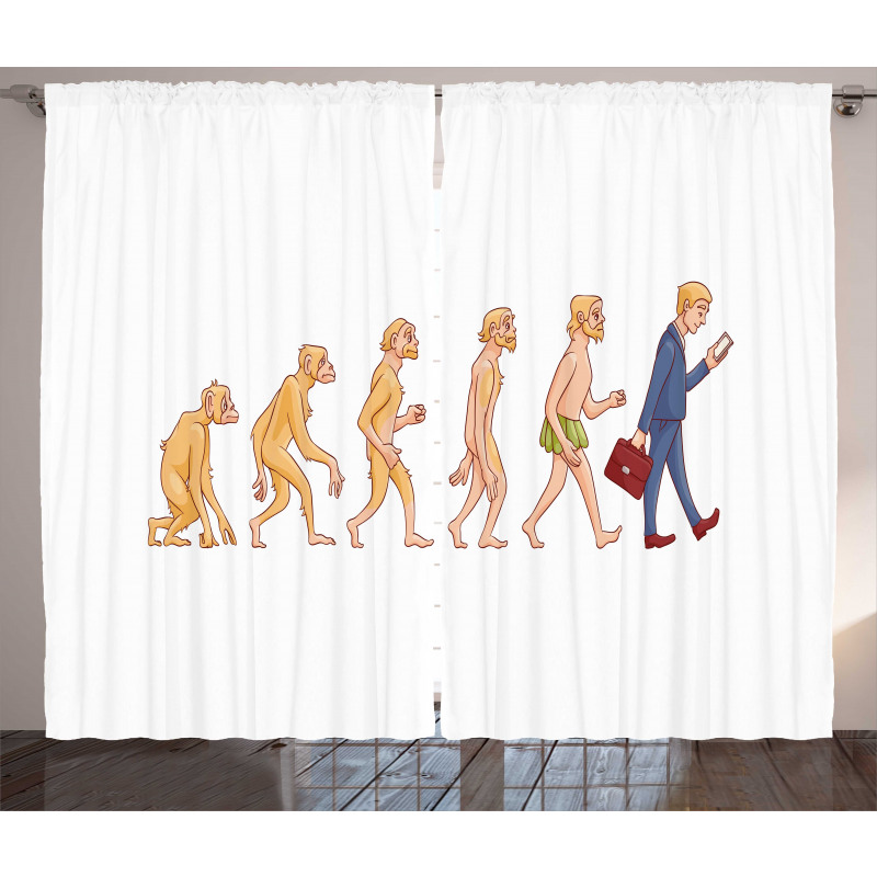 Ape to Man Cartoon Design Curtain