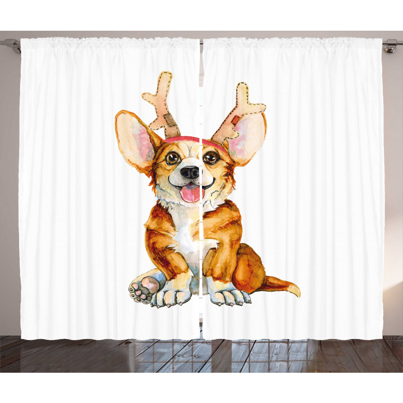 Corgi Dog with Deer Antlers Curtain