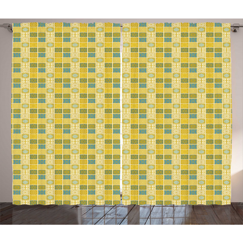 Folkloric Ornate Squares Curtain