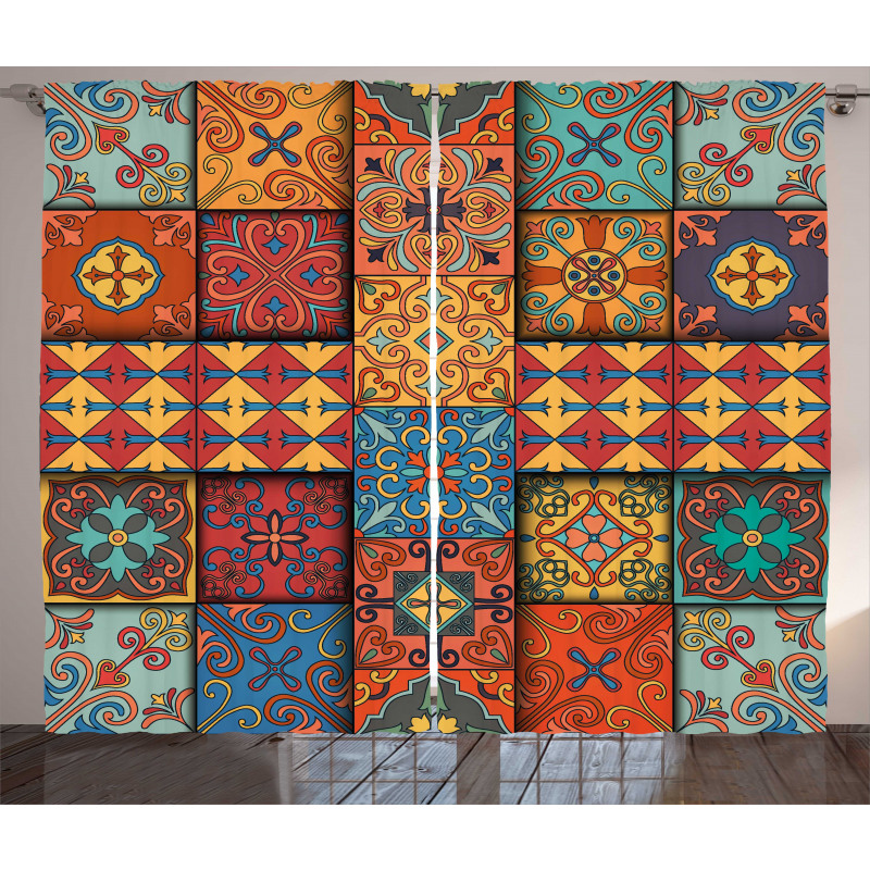 Azulejo Tile Squares Art Curtain