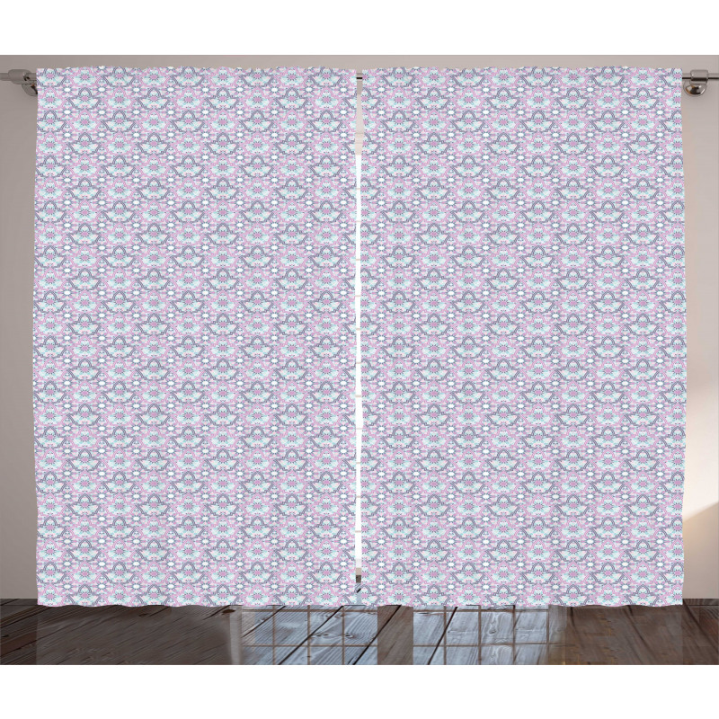 Pastel Tones Floral Motif Curtain