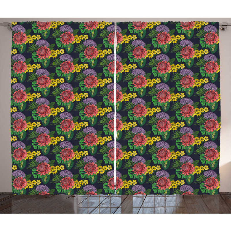 Tropical Leaf Jungle Flowers Curtain