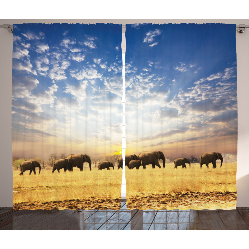 Wild Elephants Herd Curtain
