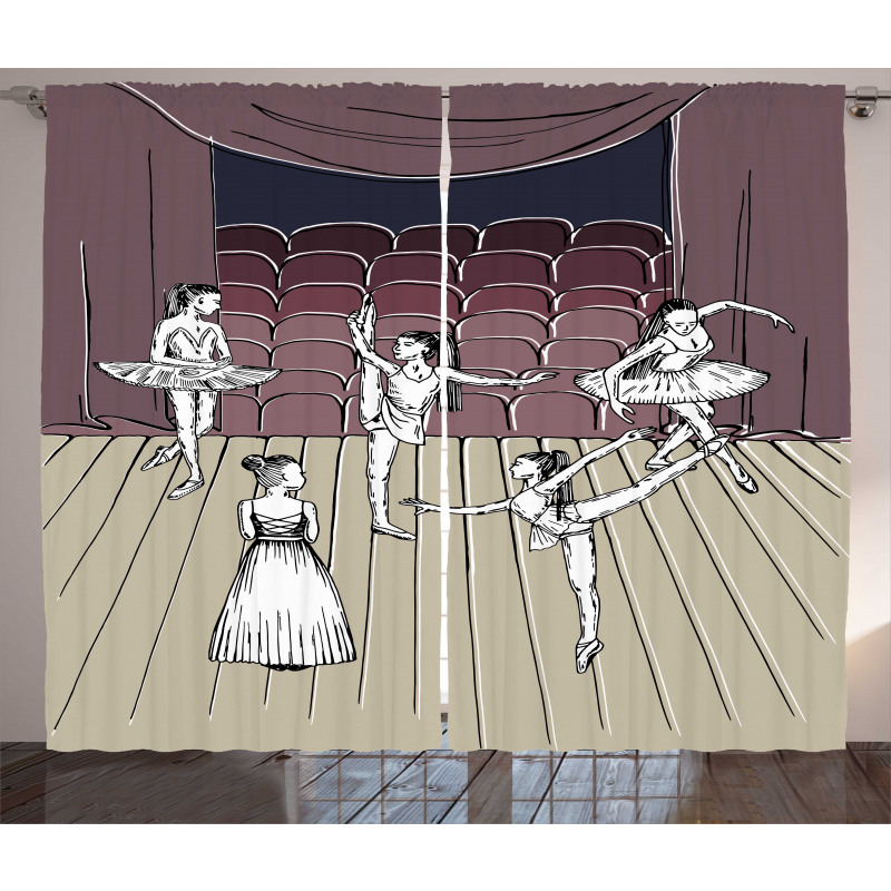 Ballerinas Stage Sketch Curtain