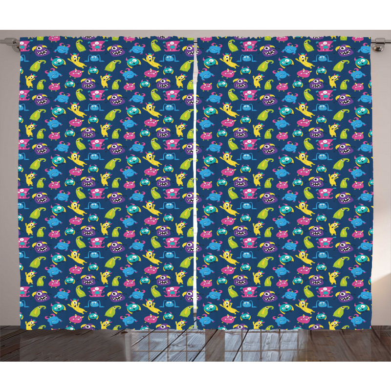 Funny Monsters Making Faces Curtain